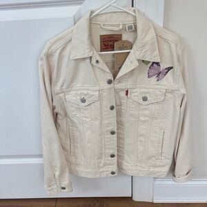 Levi's Off-White Denim Jacket with Purple Butterfly